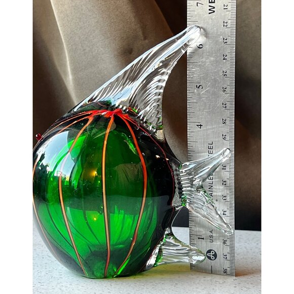 Murano Hand Blown Glass Fish Figurine Green Red & Clear Art Decor with Repair - Picture 9 of 10